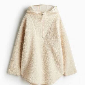 H&M Oversized Cream Sherpa Fleece Hoodie With Quarter Zip Size XS